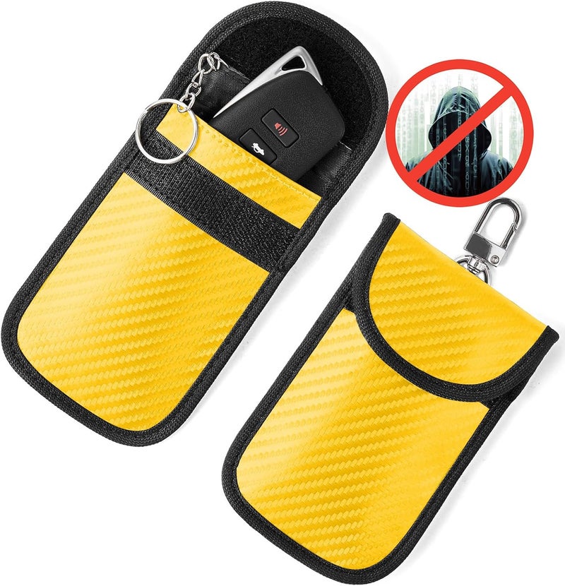 Vammcht Upgraded Faraday Bag for Key Fob (2 Pack), Premium Faraday Key Fob Protector– Car RFID Signal Blocking, Car Security Protection, Anti-Theft Pouch, Anti-Hacking Case Blocker Yellow - Image 1